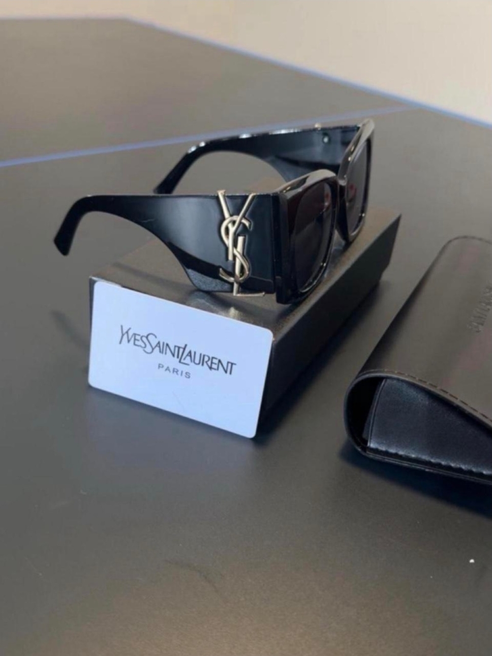 Yves Saint Laurent Black Logo Square Sunglasses